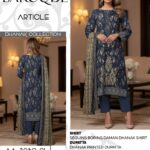 Baroque Dhanak Collection - Royal Blue & Gold Floral Unstitched 3-Piece Suit