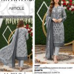 Maria B. Dhanak Collection - Elegant Grey Floral Unstitched 3-Piece Suit