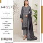 Baroque Embroidered Dhanak Unstitched 3-Piece Suit with Printed Dupatta - Grey