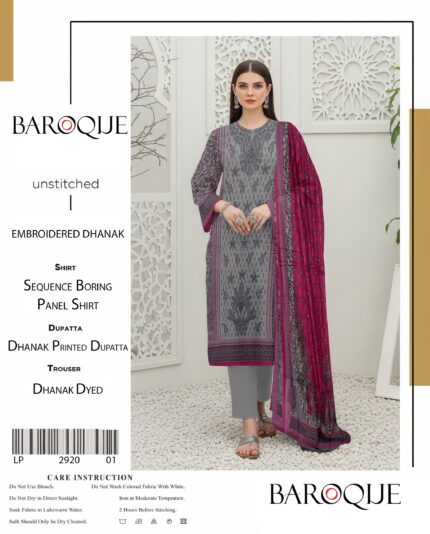 Baroque Embroidered Dhanak Unstitched 3-Piece Suit with Printed Dupatta