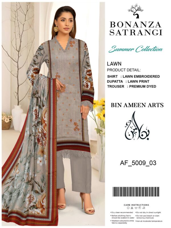 Bonanza Satrangi Summer Collection - Elegant Grey Embroidered Lawn 3-Piece Suit