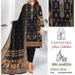 Sapphire Lawn Collection - Black Embroidered 3-Piece Suit with Autumn Floral Prints
