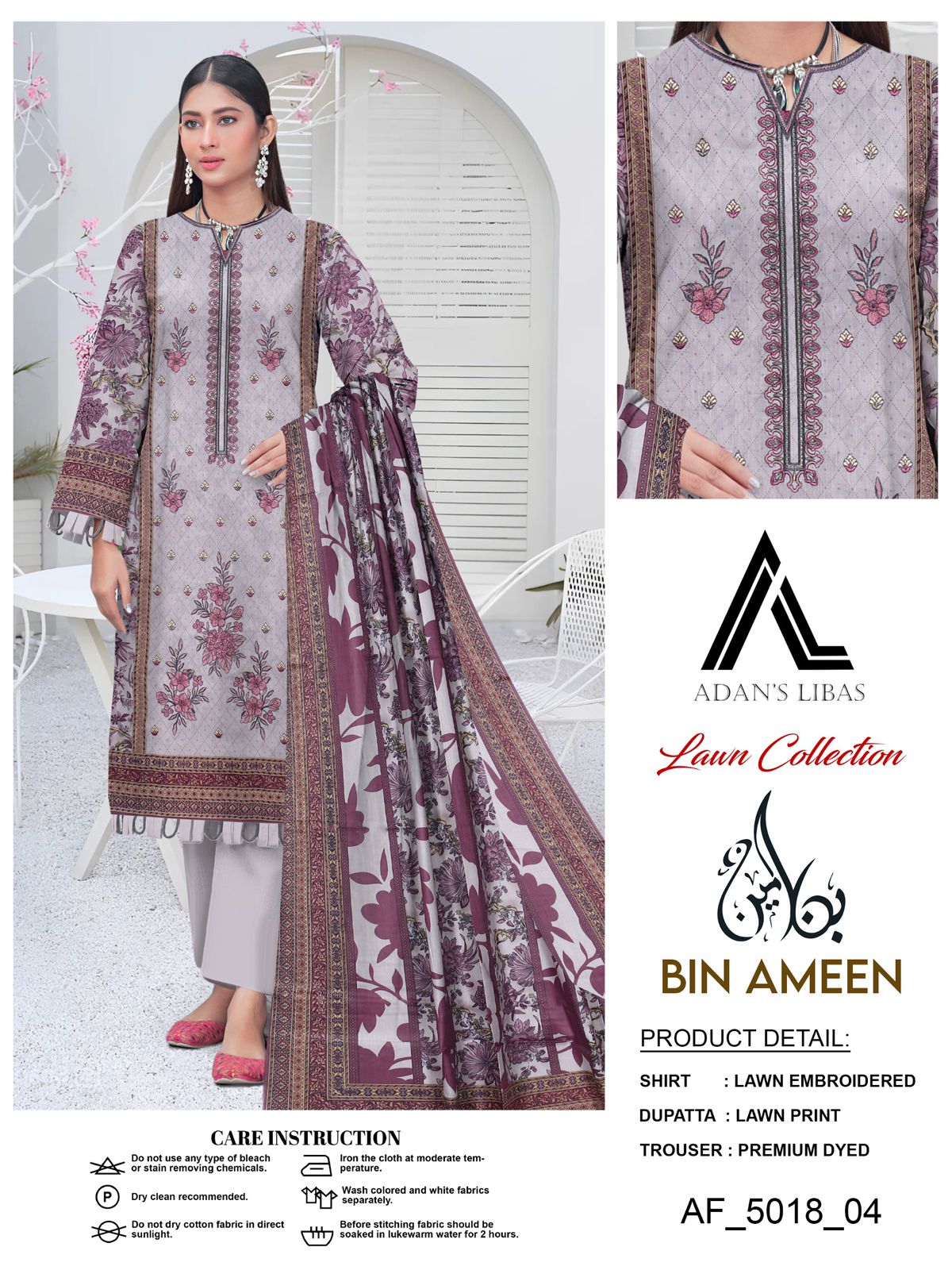 Adan's Libas Lawn Collection - Elegant Grey Embroidered 3-Piece Suit with Purple Floral Print Adan's Libas Lawn Collection - Elegant Grey Embroidered 3-Piece Suit with Purple Floral Print