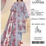 Sapphire Summer Collection - Light Grey Embroidered Lawn Suit with Vibrant Pink Florals