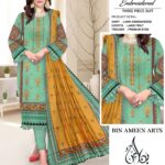 Edenrobe Woman Embroidered Lawn 3-Piece Suit - Mint & Gold