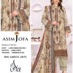 Asim Jofa Elegant Beige Embroidered Lawn 3-Piece Suit with Floral Print